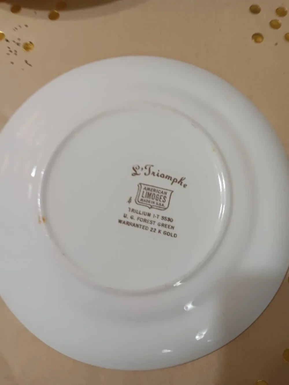 Set of 2 Vintage Trillium Forest Green 22K Gold 10” Dinner Plates MINT! LQQK!